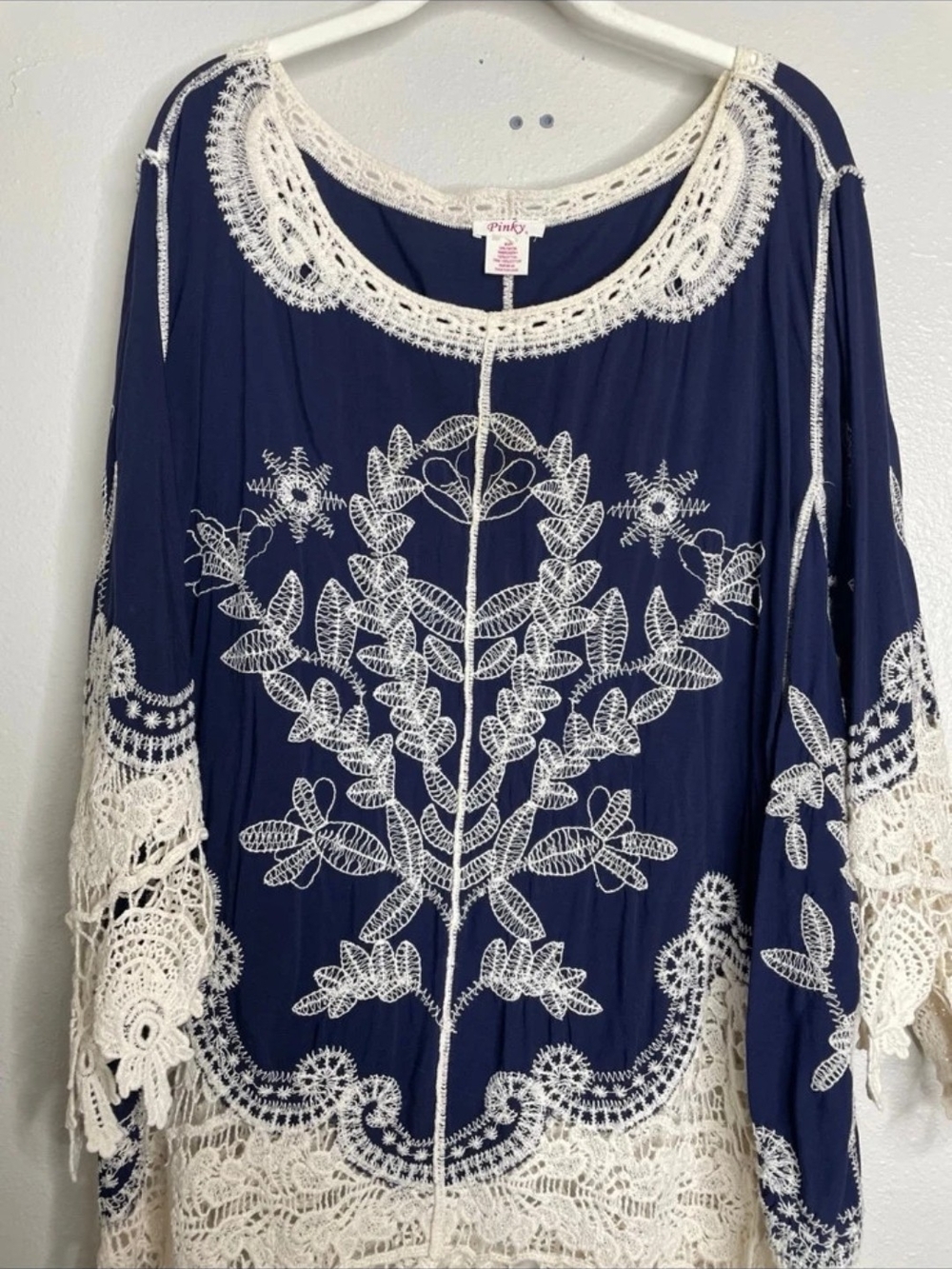 Pinky Fairy Core Navy Blouse With Ivory Crochet Trim - Picture 3 of 5